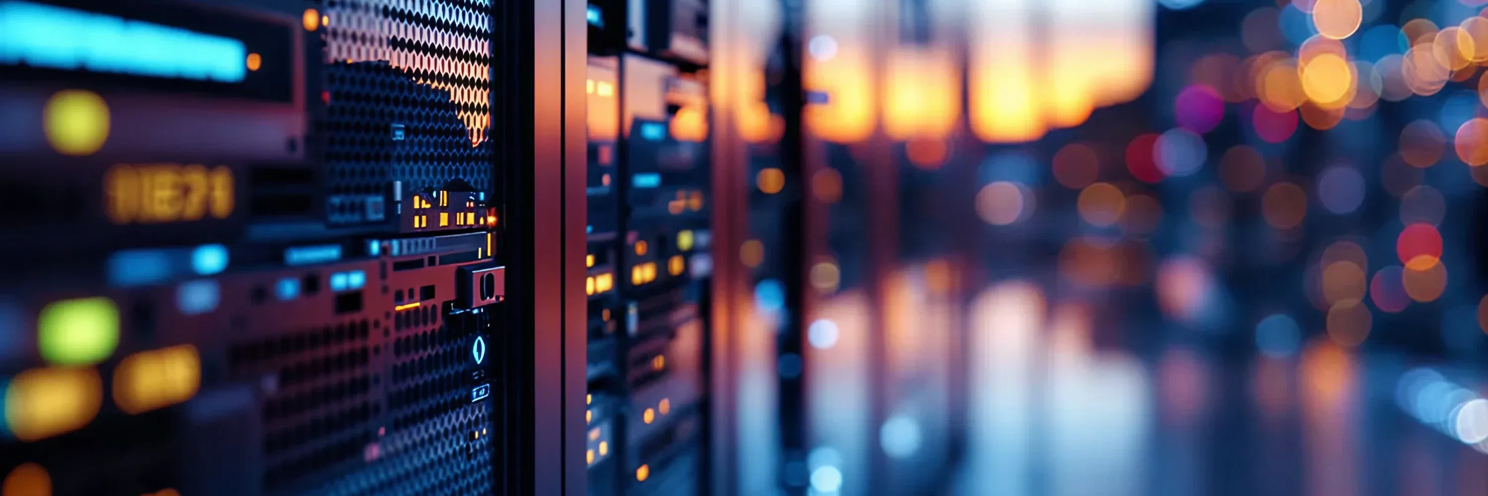 Futuristic IT illustration showing a glowing API architecture with interconnected circuits, data flows, and secure digital components in blue and orange tones